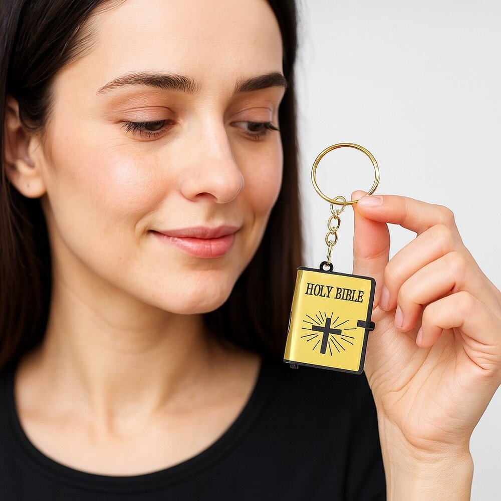 Brandless Mini Holy Bible Keychain Turnable Pages Snaps Closed OSNew